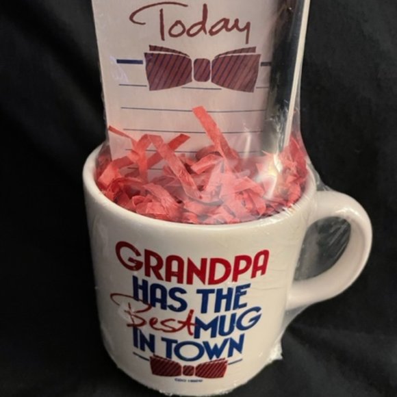 1992 Grandpa Mug Set  Grandpa Has the Best Mug in Town Bowtie  Mug Pad Pencil - Picture 2 of 8